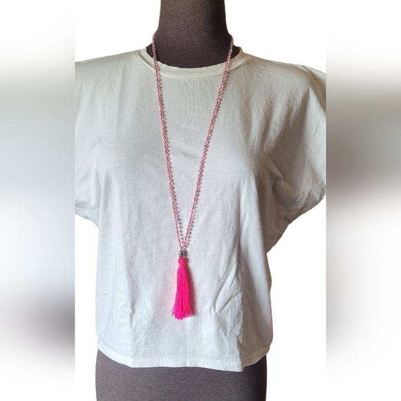 Hot Pink Buddha Tassel Beaded Necklace - Picture 13 of 14